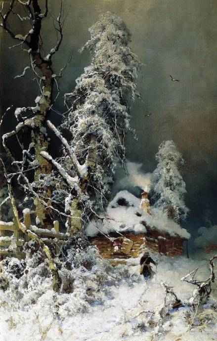 Зимний пейзаж с избушкой / Клевер Юлий Юльевич - Julius Sergius von Klever