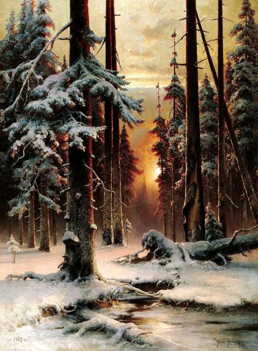 Зимний закат в еловом лесу / Клевер Юлий Юльевич - Julius Sergius von Klever
