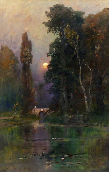 Озеро в парке с мостиком / Клевер Юлий Юльевич - Julius Sergius von Klever