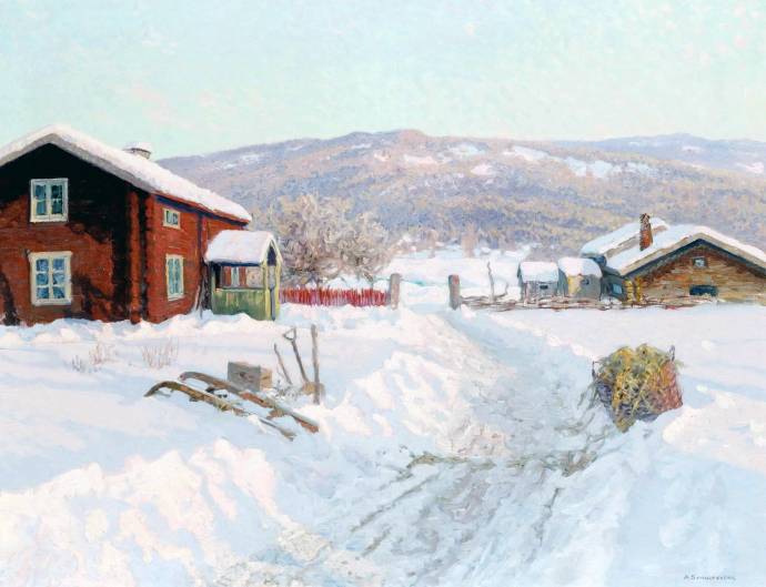 Двор в снегу / Анхелм Шультцберг - Anshelm Leonard Schultzberg