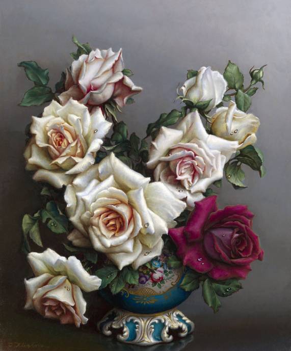 Натюрморт в синей вазе с красной розой / Ирэн Клестова - Irene Klestova