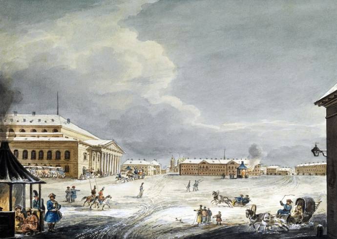 Театральная площадь в Санкт Петербурге. 1820 г. / Кольман Карл Иванович - Kollmann Karl Ivanovich