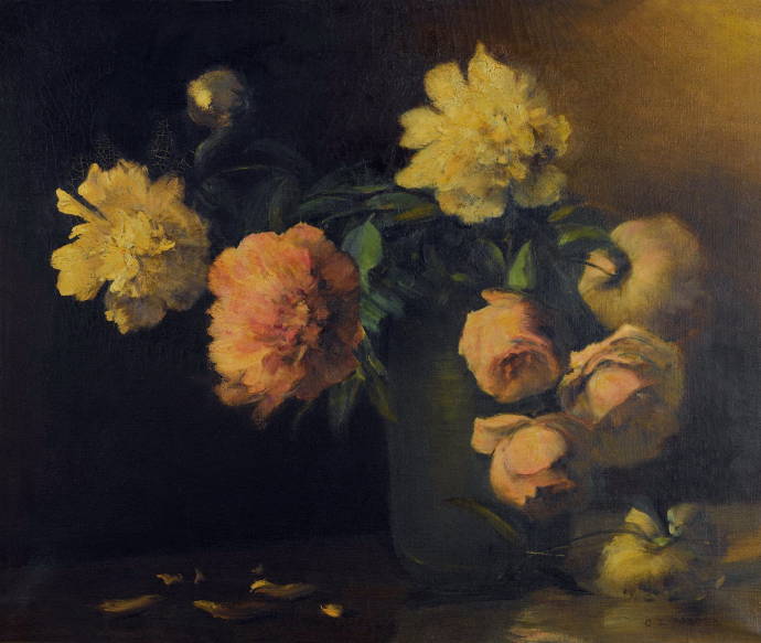 Пионы и розы в зеленой вазе / Чарльз Этан Портер - Charles Ethan Porter