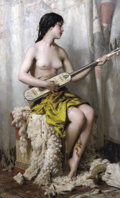 Женщина, играющая на мандолине / Теобальд Шартран - Theobald Chartran
