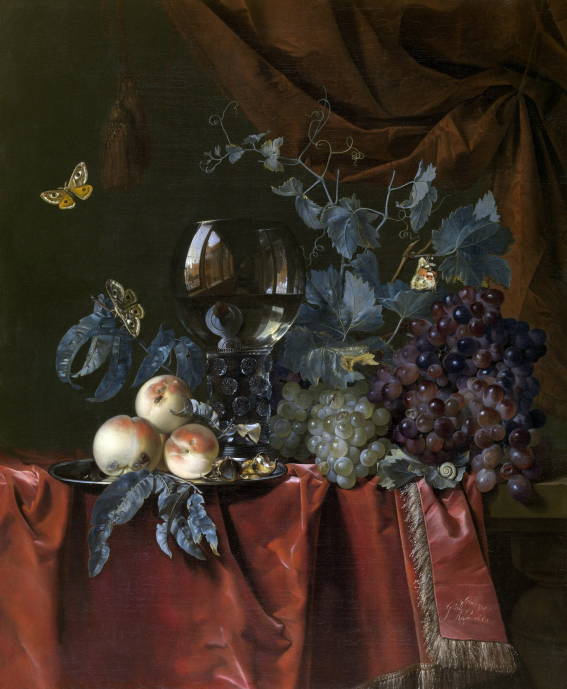 Натюрморт с фруктами, бокалом и бабочками / Вилем ван Аэлст - Willem van Aelst