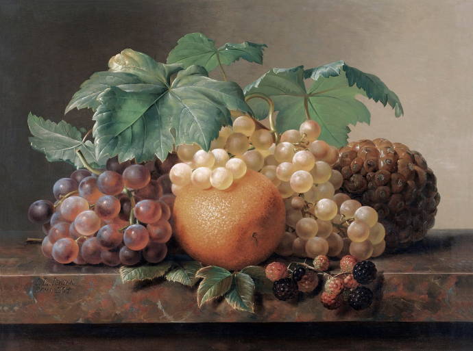 Натюрморт с виноградом, ежевикой и ананасом / Йохан Лоренц Дженсен - Johan Laurentz Jensen