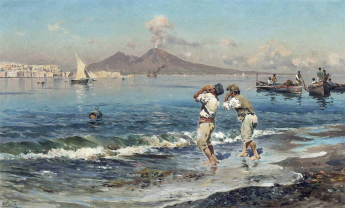 Вид на Неаполитанский залив с рыбаками / Антонино Лето - Antonino Leto