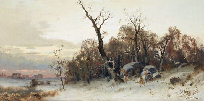 Зимний пейзаж. 1877 г. / Арвид Мориц Линдстром - Arvid Mauritz Lindstrom