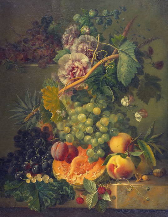 Натюрморт с фруктами, тыквой и малиной / Альберт Йонас Брандт - Albertus Jonas Brandt