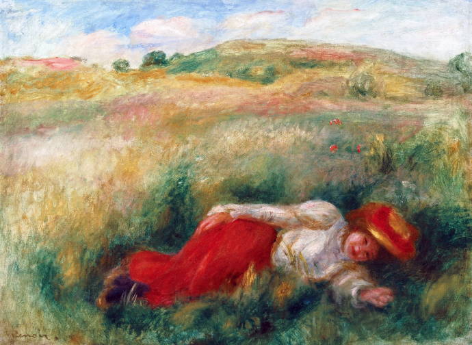 Женщина, лежащая в траве / Пьер Огюст Ренуар - Pierre Auguste Renoir