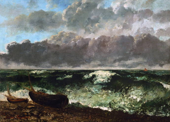 Две лодки на берегу в шторм / Густав Курбе - Gustave Courbet