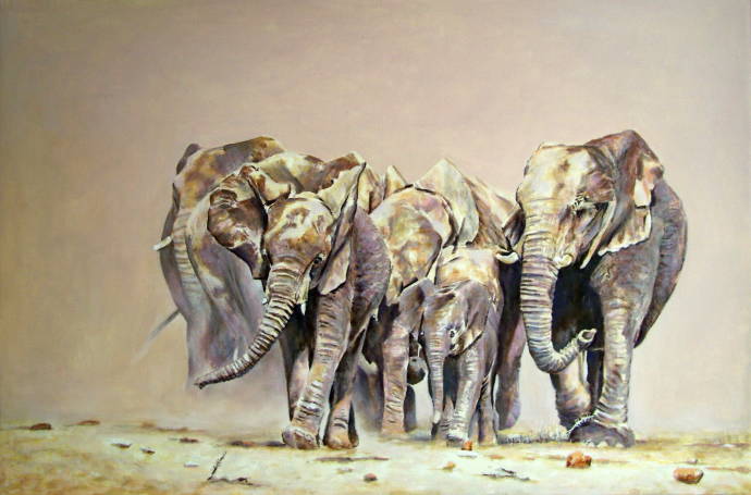Слоны, бегущие от бури / Работа неизвестного автора 037
