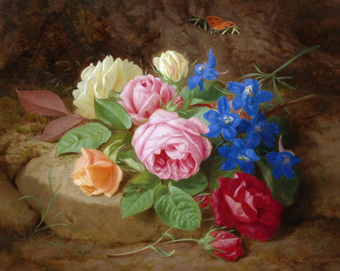 Розы и бабочка / Йозеф Лауэр - Josef Lauer