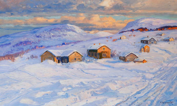 Зимний пейзаж с домиками / Карл Брендт - Carl Brandt