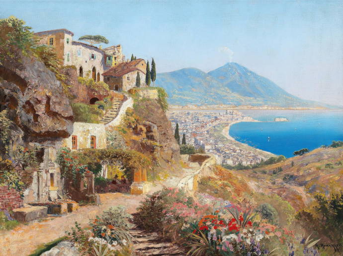 Вид на Неаполитанскую бухту. Везувий / Алуа (Алоис) Арнеггер - Alois Arnegger