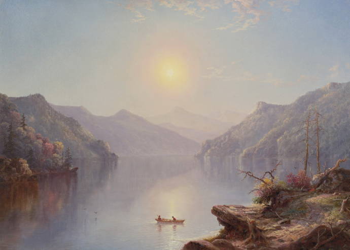 Пейзаж с озером на фоне заходящего солнца / Джордж Вотерс - George W