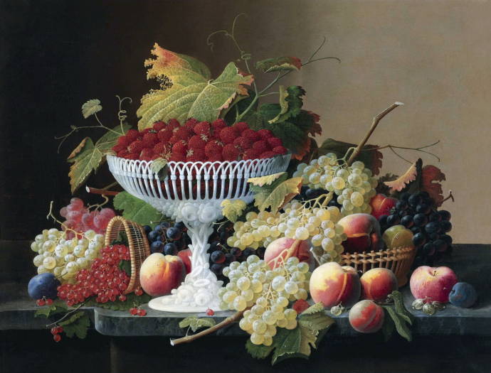 Натюрморт с фруктами на мраморной плите / Северин Розен  - Severin Roesen