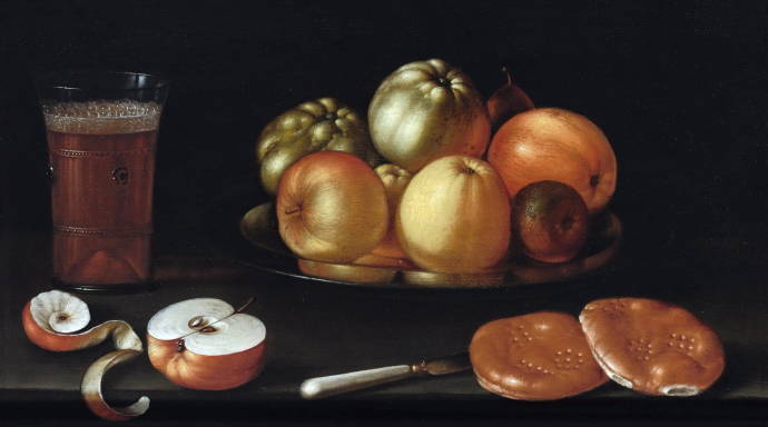 Натюрморт с пивом, яблоком и булочками / Корнелис Якобс Делф - Cornelis Jacobsz Delff
