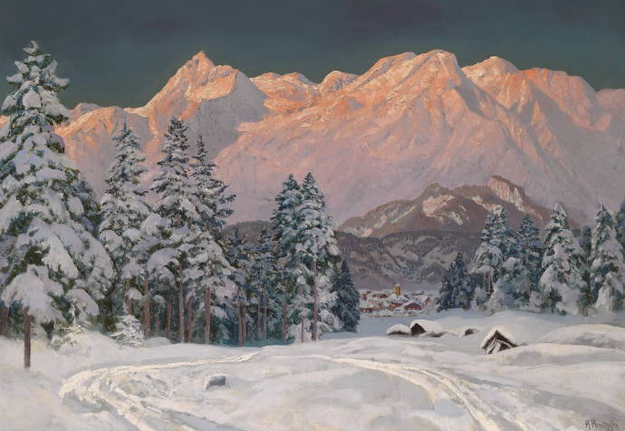 Снежные горы на закате / Алуа (Алоис) Арнеггер - Alois Arnegger