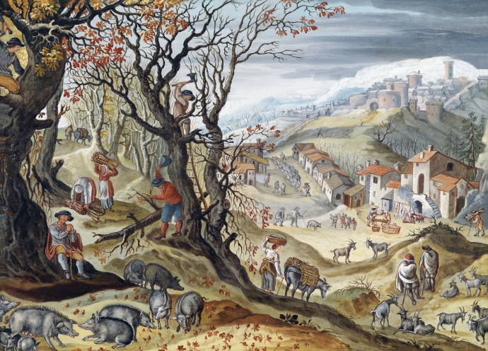 Осень в широкой холмистой местности с кабанами / Абель Гриммер - Abel Grimmer