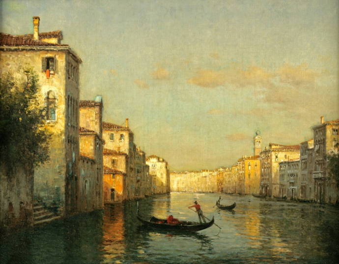 Вид Венецианского канала с гондолой на переднем плане / Антуан Бувард / Алдин Марк - Antoine Bouvard 