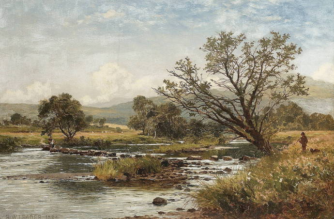 Перешагивания по камням через реку. 1884 г. / Бенджамин Уильямс Лидер - 