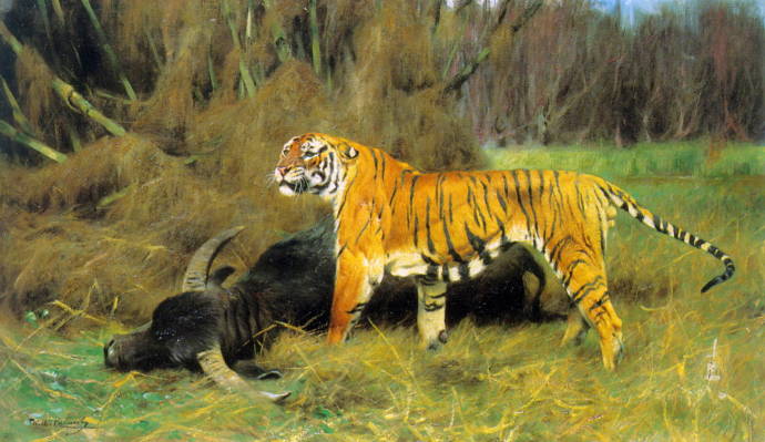 Тигр со своей добычей / Вильгельм Кухнерт - Wilhelm Kuhnert