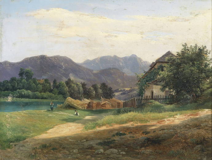Селение у реки на фоне гор / Вильгельм Стайнфельд - Wilhelm Steinfeld