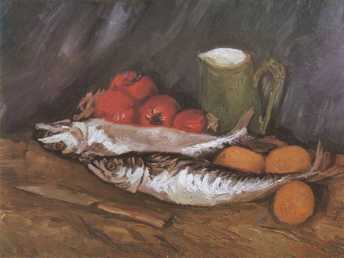 Натюрморт с макрелью, лимонами и помидорами. 1886 г. / Винсент Вильям Ван Гог - Vincent William van Gogh