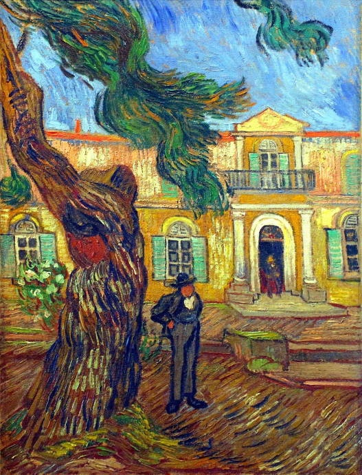 Сосны с фигурой человека в саду госпиталя Сент-Поль. 1889 г. / Винсент Вильям Ван Гог - Vincent William van Gogh