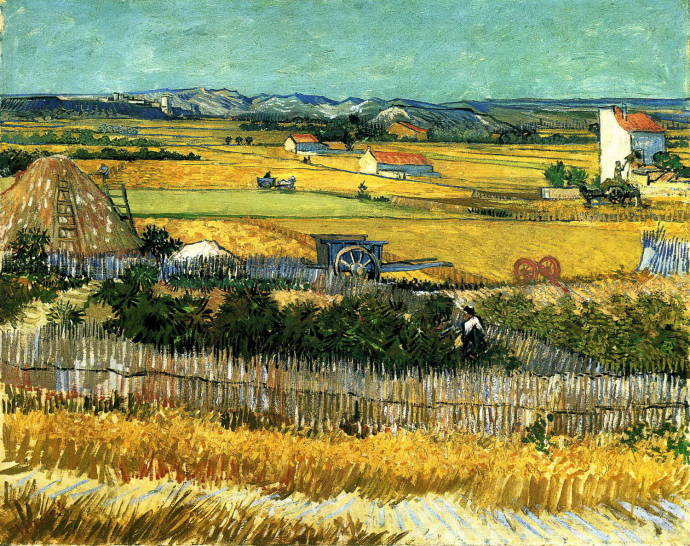 Урожай в Ла Кро, и Монмажор на заднем плане. 1888 г / Винсент Вильям Ван Гог - Vincent William van Gogh
