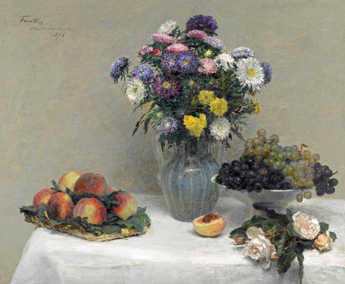 Натюрморт из цветов и фруктов / Анри Фантен Латур - Henri Fantin Latour