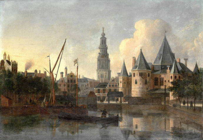 Вид на Амстердам с двумя лодками / Геррит Адрианс Беркхайде - 