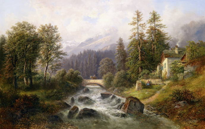 Пейзаж с мостом. Верхняя Австрия / Густав Барбарини - Gustav Barbarini