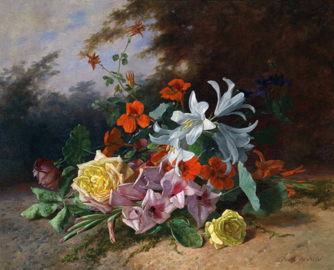 Натюрморт с розами и лилиями / Дэвид Эмиль Йозеф де Нотэ - 