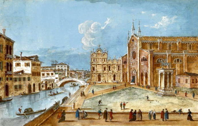 Вид на церковь Святого Павла, Джовани и школу Сан Марко / Джакомо Гуарди - Giacomo Guardi