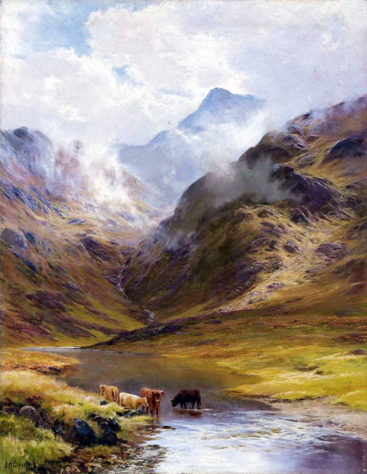 Горный пейзаж с коровой. 1888 г. / Джеймс Генри Кросслэнд - James Henry Crossland