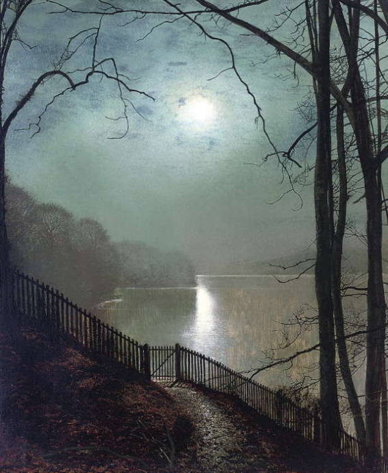 Луный свет на озере в Раунд хай парке / Джон Аткинсон Гримшоу - John Atkinson Grimshaw