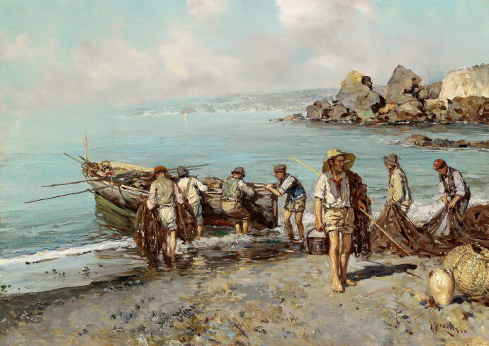 Рыбаки на Неаполитанском побережье / Джузеппе Джиардиелло - Giuseppe Giardiello