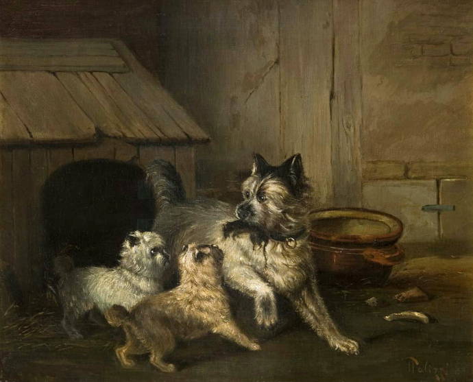 Собачья семья во дворе / Джузеппе Пализи - Giuseppe Palizzi