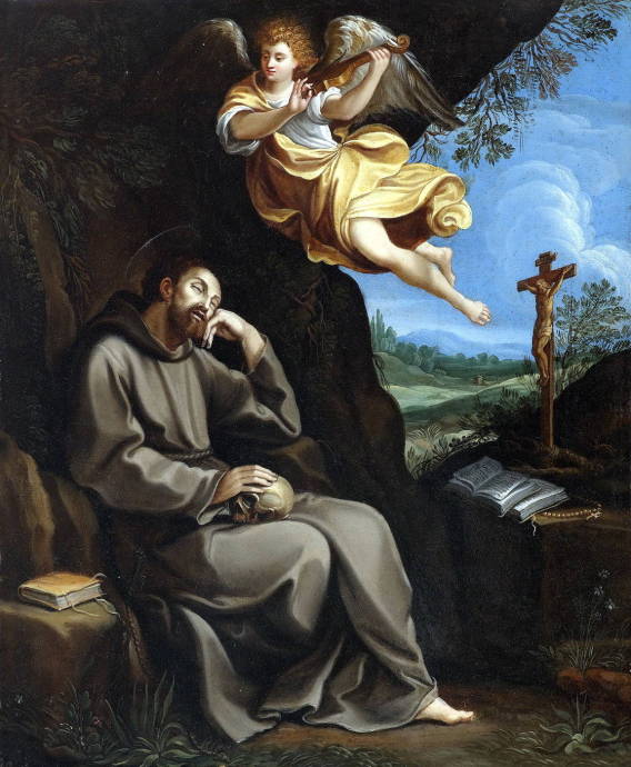 Святой Франциск в созерцании с играющим ангелом / Джуидо Рэни - Guido Reni