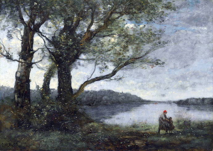 Три дерева на озере / Жан Батист Камиль Каро - Jean Baptiste Camille Corot