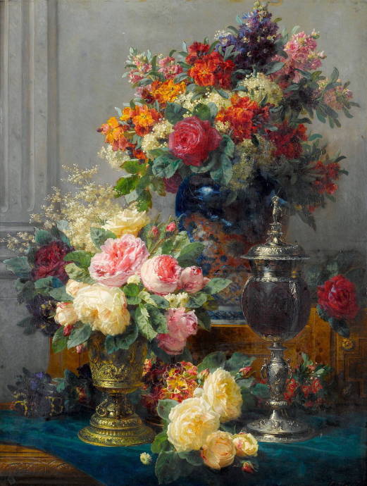 Весенние цветы с чашами / Жан Батист Роби - Jean Baptiste Robie