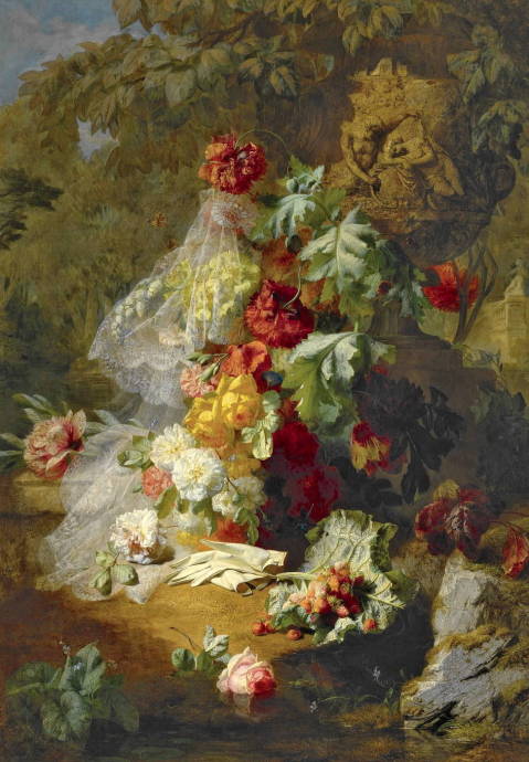 Натюрморт из цветов у фонтана Венеры / Жан Батист Роби - Jean Baptiste Robie