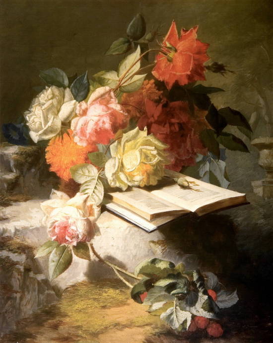 Натюрморт с цветами и книгой / Жан Батист Роби - Jean Baptiste Robie