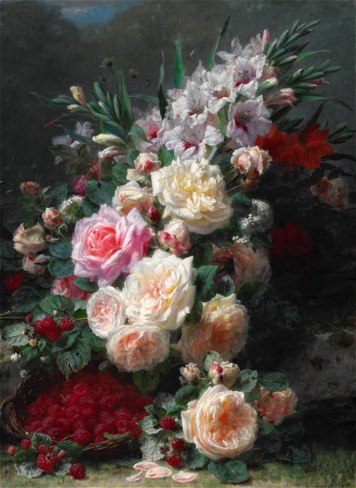 Натюрморт. Розы и малина / Жан Батист Роби - Jean Baptiste Robie
