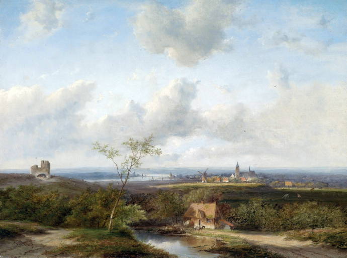 Датский пейзаж с поселением / Жан Эверт Морэл II - Jan Evert Morel II