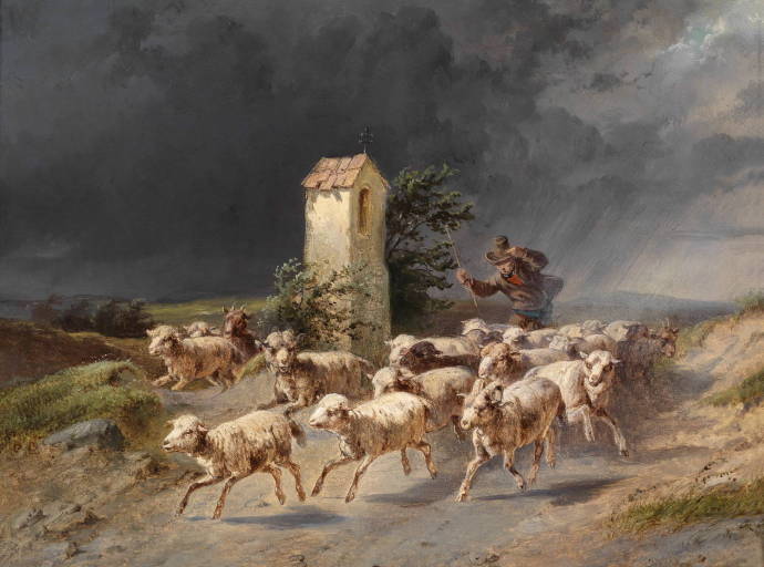 Бегство пастуха со стадом от грозы / Йохан Гуальберт Раффальт - 