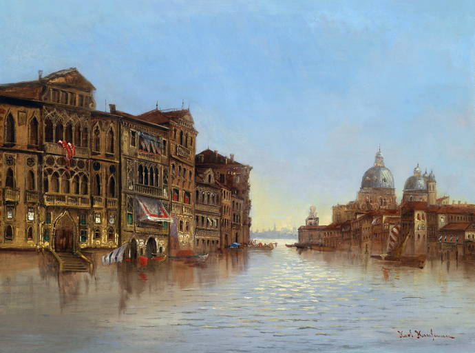 Сцена в Венеции с видом на Санта Марию / Карл Кауфманн - 