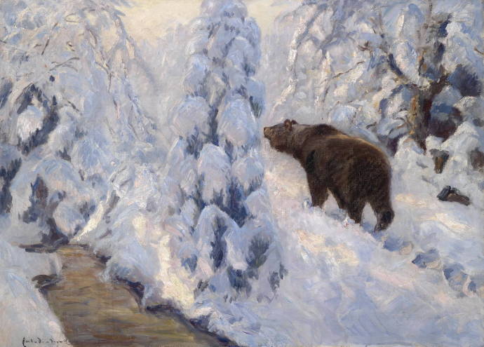 Пейзаж с медведем зимой / Карл Риттер фон Домбровски - 
